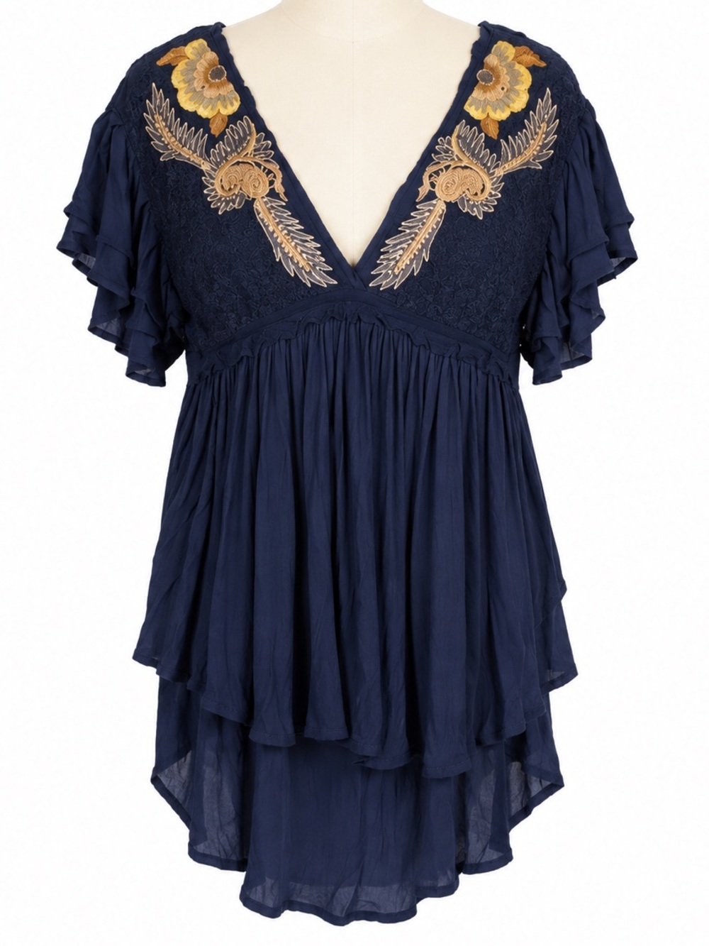 Free People Fiesta Nuevo Embroidered Floral Lace Open Back Boho Blouse NWT Sz S